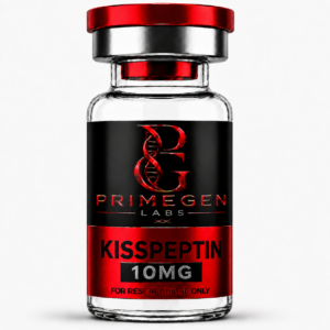 Glass vial of Kisspeptin labeled 10MG by Primen Labs, for research use only.