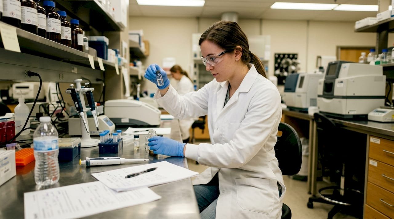 Lab technician analyzing peptide sample purity