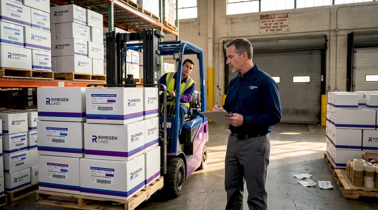 Manager overseeing peptide shipping in warehouse