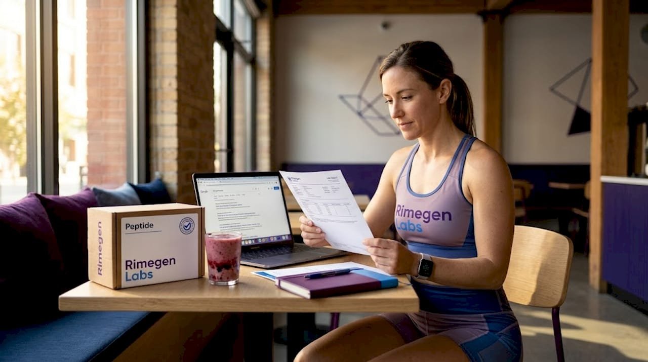 Person reviewing peptide quality documentation