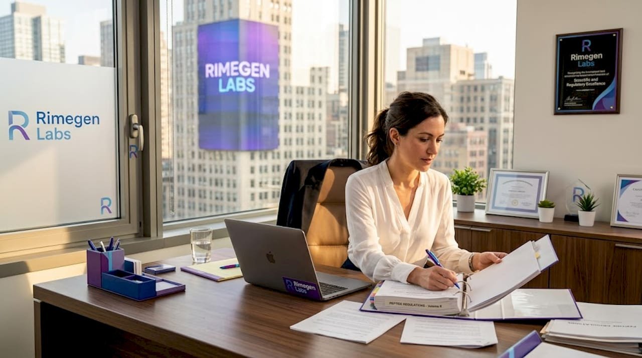 Legal analyst cross-referencing peptide documents
