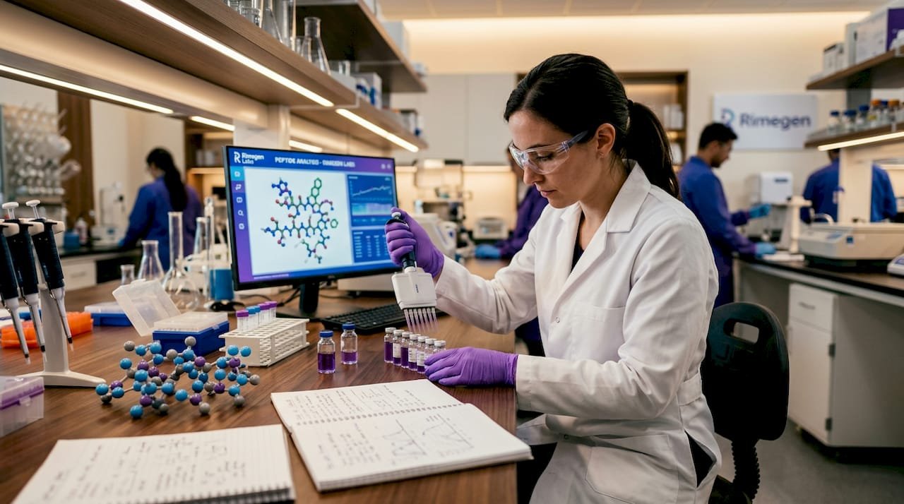 Scientist working with peptide samples in laboratory